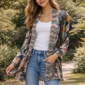 Ali Miles Art To Wear Floral Patterned Open Cardigan Size Large